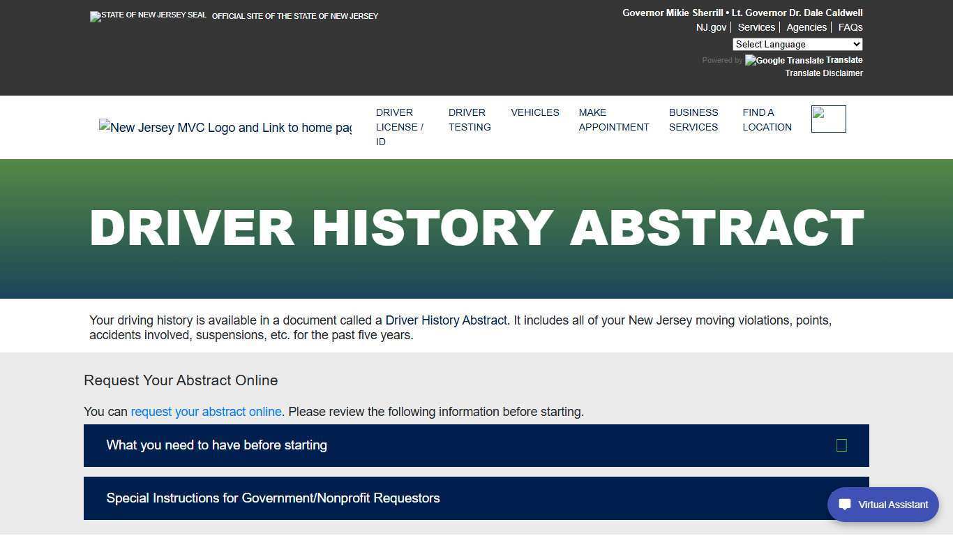 NJ MVC | Driver History Abstract