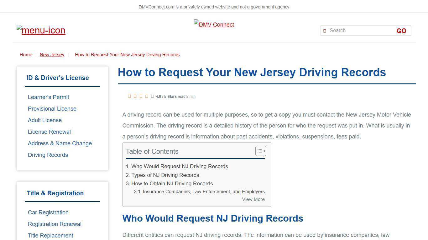 How to Request Your New Jersey Driving Records - DMV Connect
